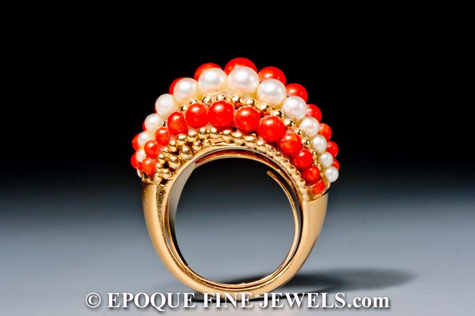   Van Cleef &amp; Arpels - An 18 karat gold, pearl and coral bombé ring | MasterArt